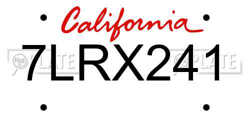 7LRX241 California License Plate