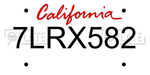 7LRX582 California License Plate