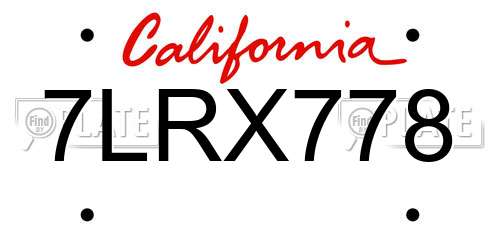 7LRX778 California License Plate