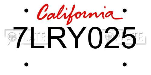 7LRY025 California License Plate