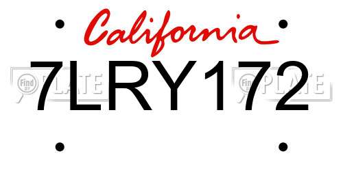 7LRY172 California License Plate