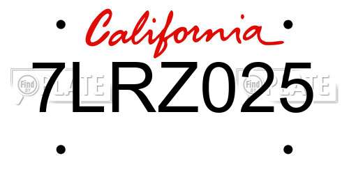 7LRZ025 California License Plate