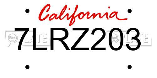 7LRZ203 California License Plate