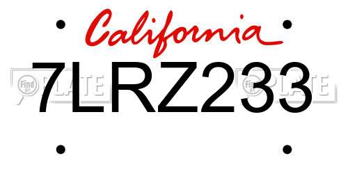 7LRZ233 California License Plate