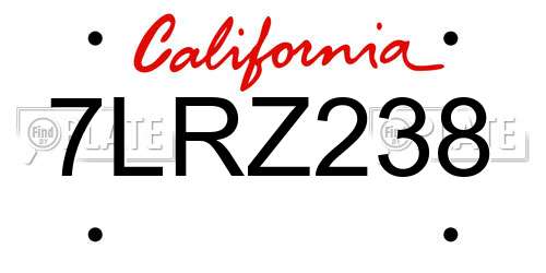 7LRZ238 California License Plate