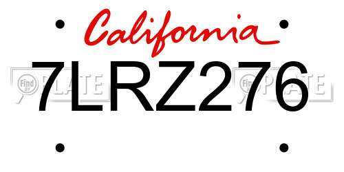 7LRZ276 California License Plate