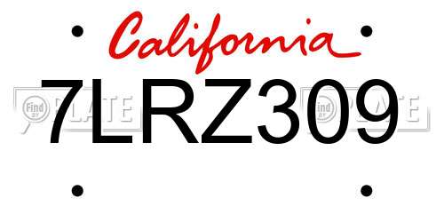 7LRZ309 California License Plate