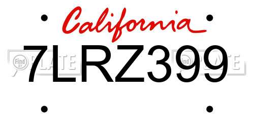 7LRZ399 California License Plate
