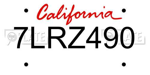 7LRZ490 California License Plate