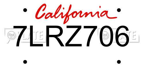 7LRZ706 California License Plate