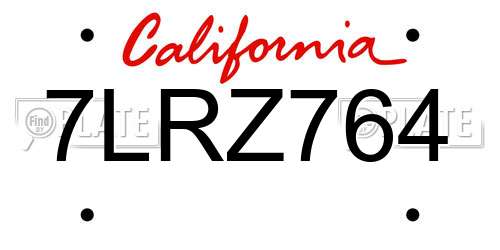 7LRZ764 California License Plate