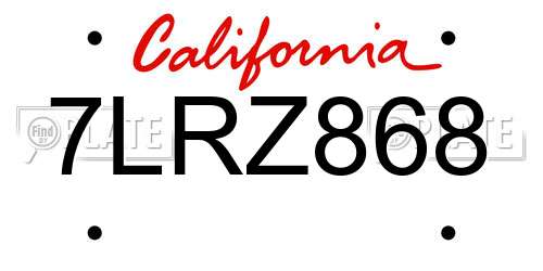 7LRZ868 California License Plate