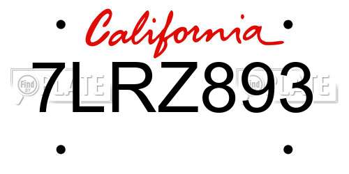 7LRZ893 California License Plate