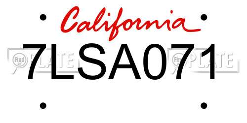 7LSA071 California License Plate