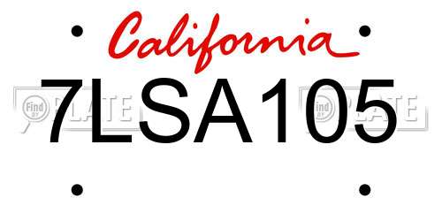7LSA105 California License Plate