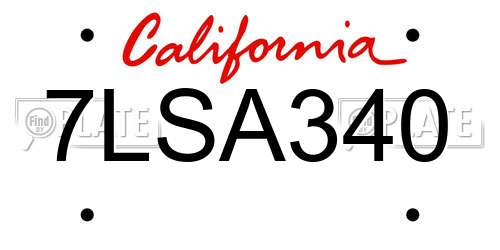 7LSA340 California License Plate