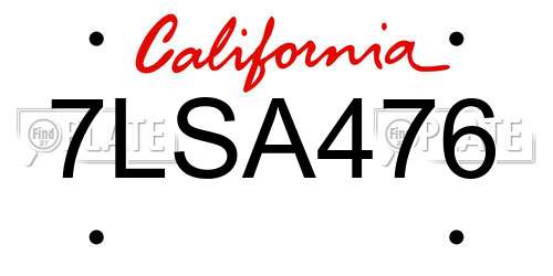 7LSA476 California License Plate