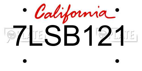 7LSB121 California License Plate