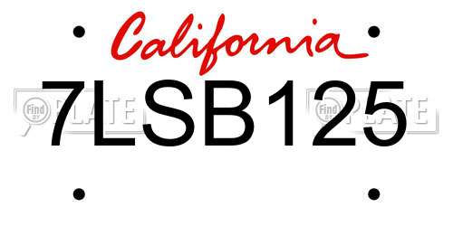 7LSB125 California License Plate