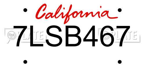 7LSB467 California License Plate