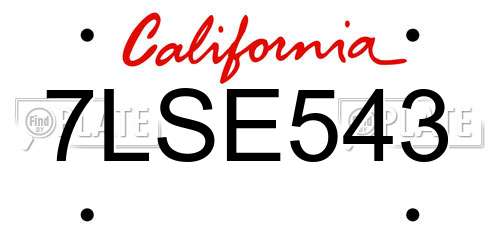 7LSE543 California License Plate