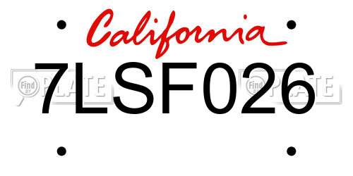 7LSF026 California License Plate