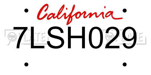 7LSH029 California License Plate