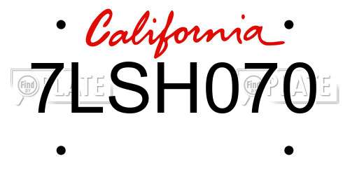 7LSH070 California License Plate