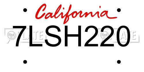 7LSH220 California License Plate