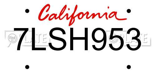 7LSH953 California License Plate