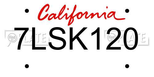 7LSK120 California License Plate