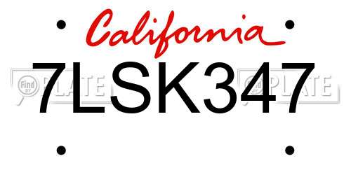 7LSK347 California License Plate