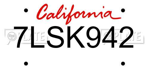 7LSK942 California License Plate