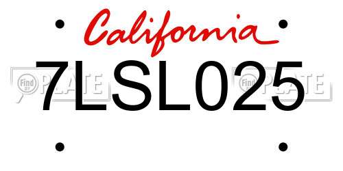7LSL025 California License Plate
