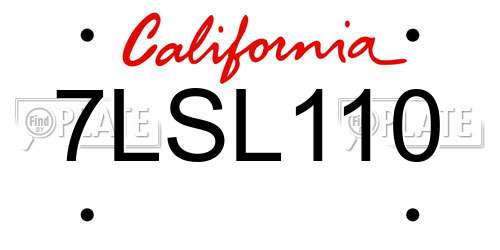 7LSL110 California License Plate