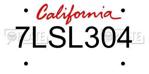 7LSL304 California License Plate
