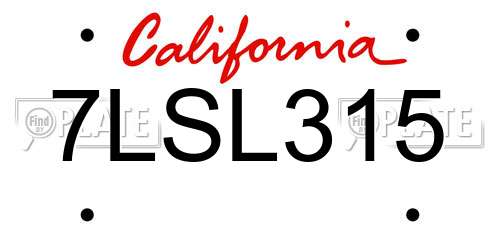7LSL315 California License Plate