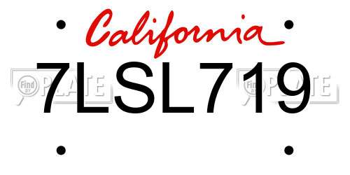 7LSL719 California License Plate