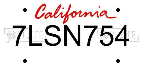 7LSN754 California License Plate