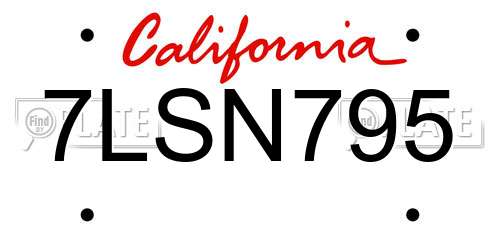 7LSN795 California License Plate