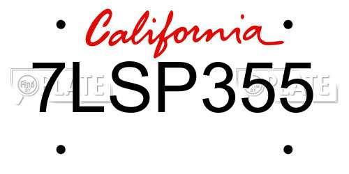 7LSP355 California License Plate