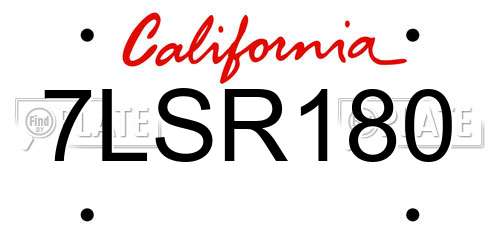7LSR180 California License Plate