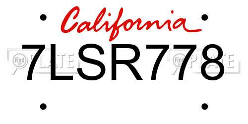 7LSR778 California License Plate