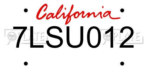 7LSU012 California License Plate