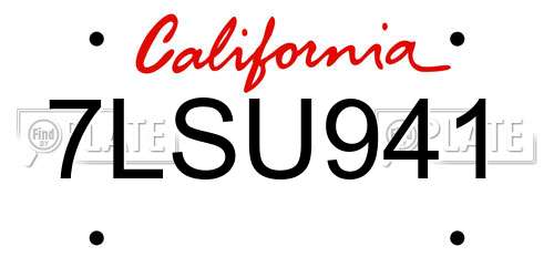 7LSU941 California License Plate
