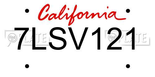 7LSV121 California License Plate
