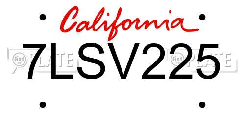 7LSV225 California License Plate