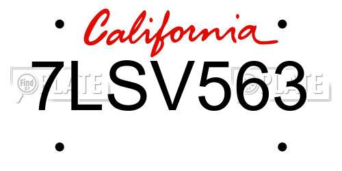 7LSV563 California License Plate