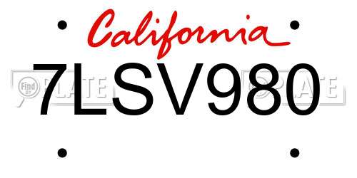 7LSV980 California License Plate