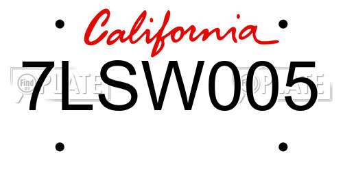 7LSW005 California License Plate